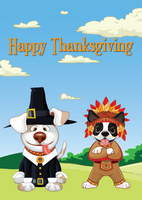 Thanksgiving Dogs dressed as Indian and Pilgrim